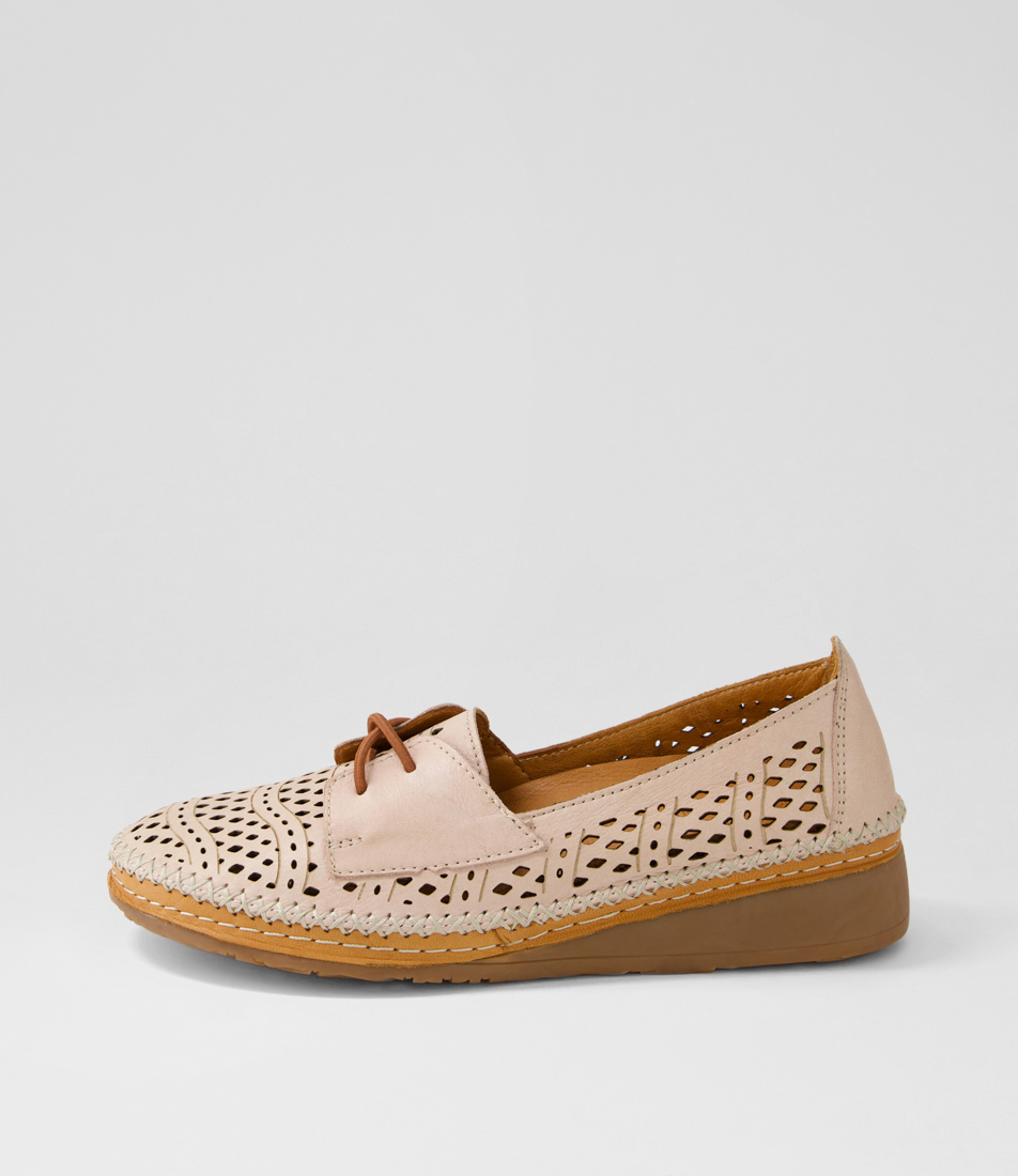 Leina White Tan Leather Flat Shoes by Diana Ferrari Shop Online at