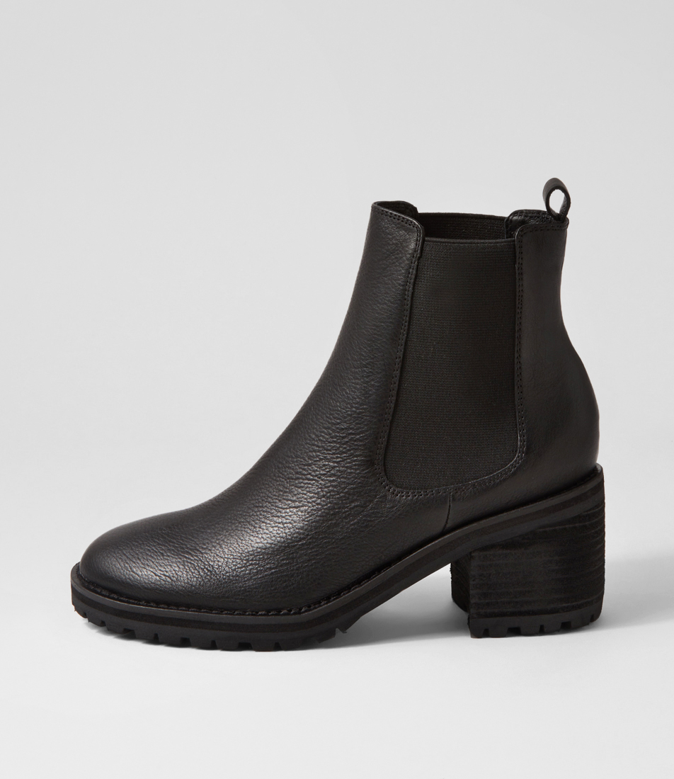 Biscoti Leather Ankle Boots (Black-Natural Heel)