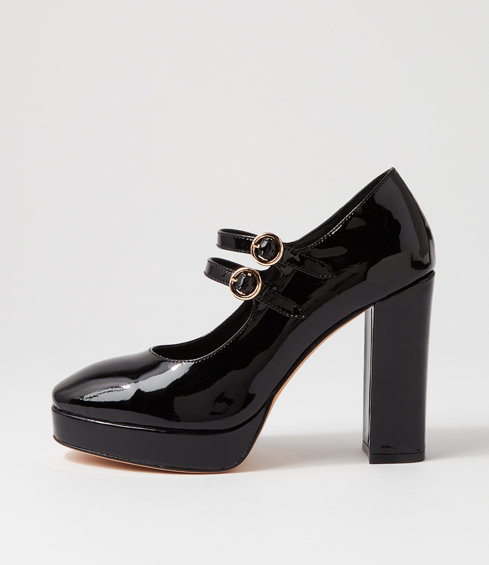 MEDIUM - HEEL MARY JANE SHOES IN SMOKE GREY GLOSSY CALFSKIN