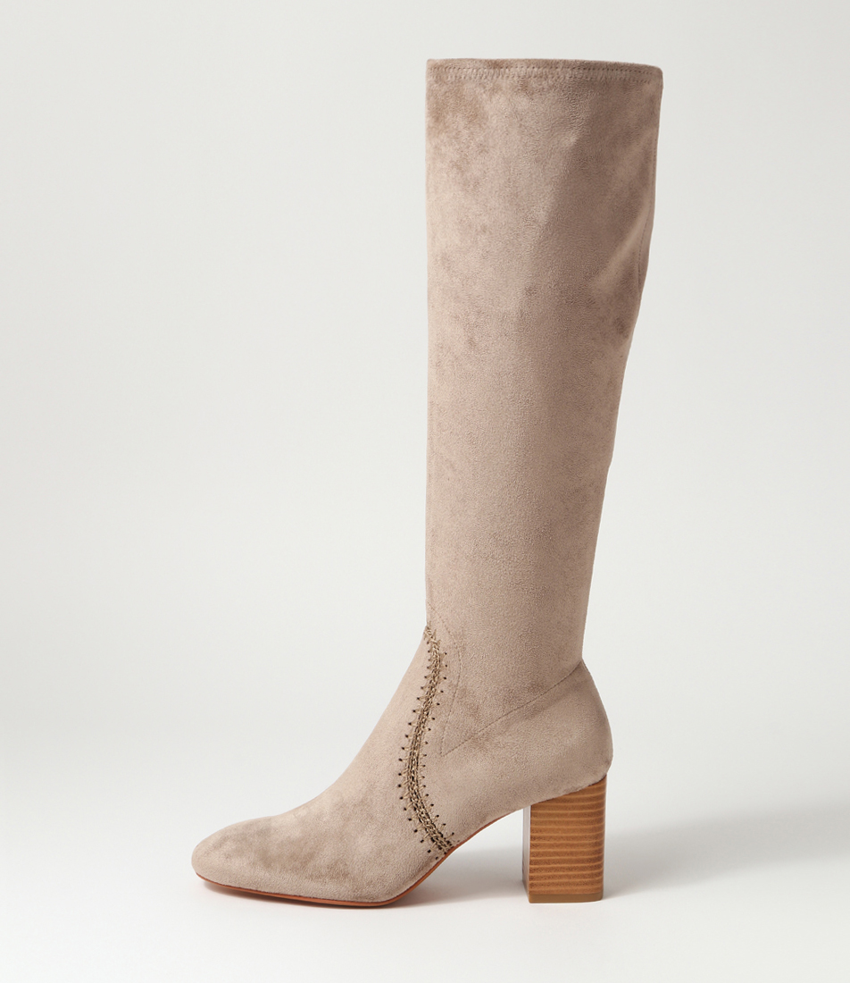 Sari Chestnut Stretch Microsuede Knee High Boots by Mollini Shop