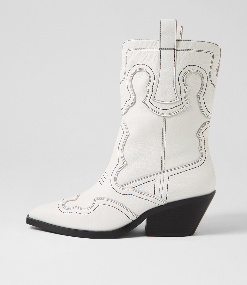 Riava Black White Stitch Leather Ankle Boots By Mollini Shop Online